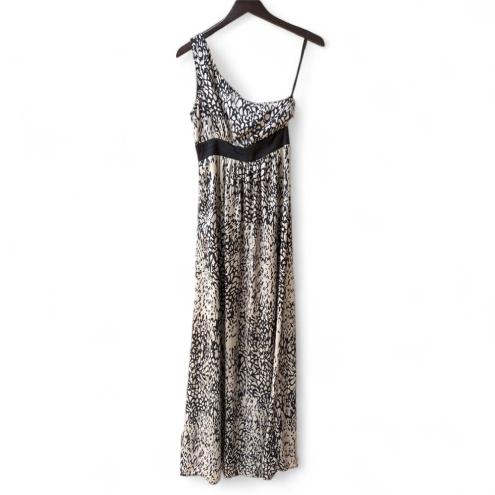 Francesca One Shoulder Maxi Dress/abstract pattern/Tan & Black /Size Medium NEW